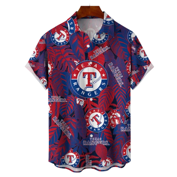 Texas Rangers MLB Tropical Leaves Hawaiian Shirt