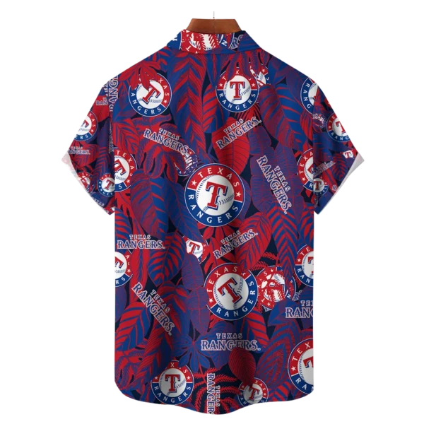 Texas Rangers MLB Tropical Leaves Hawaiian Shirt - Image 2
