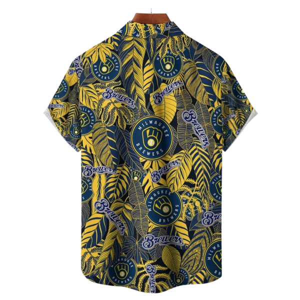 Milwaukee Brewers MLB Tropical Leaves Hawaiian Shirt - Image 2