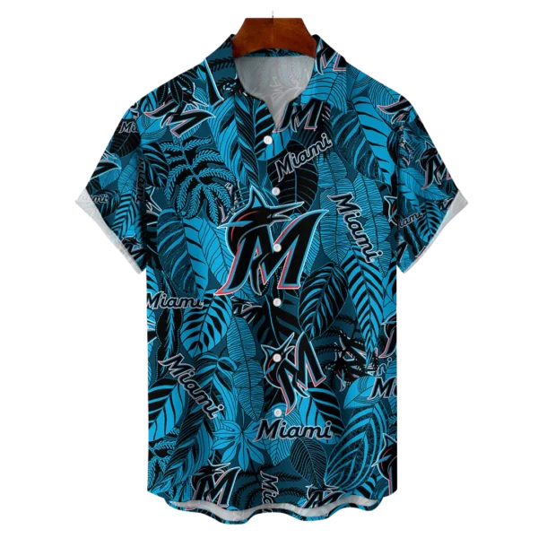 Miami Marlins MLB Tropical Leaves Hawaiian Shirt