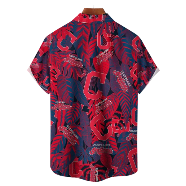 Cleveland Indians MLB Tropical Leaves Hawaiian Shirt - Image 2