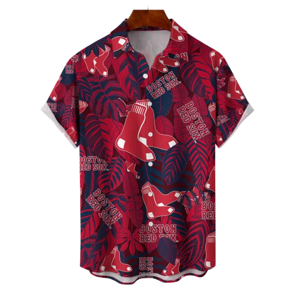 Boston Red Sox MLB Tropical Leaves Hawaiian Shirt