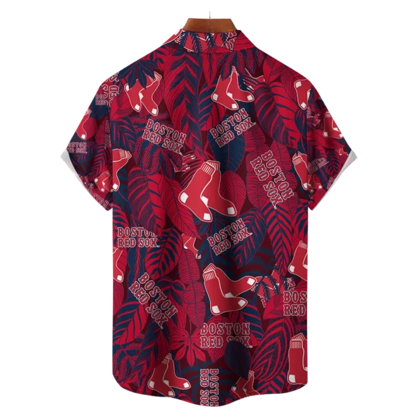 Boston Red Sox MLB Tropical Leaves Hawaiian Shirt - Image 2