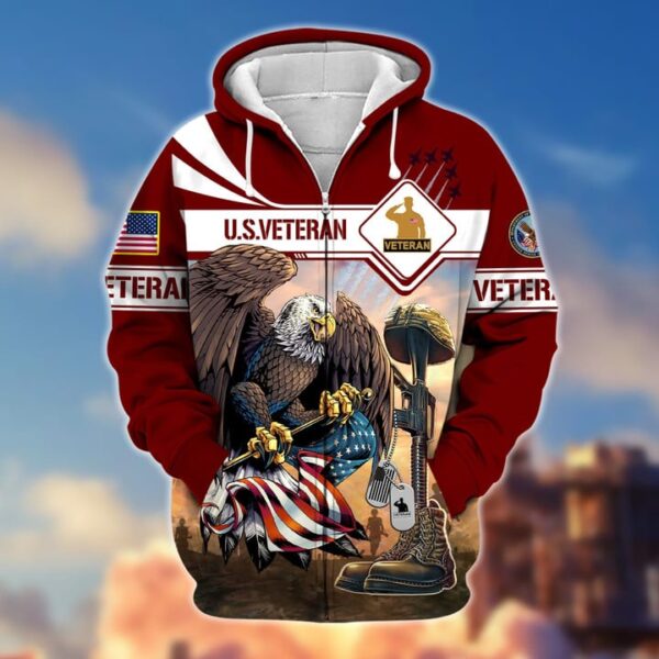 Premium Proudly Served US Veteran Zip Hoodie