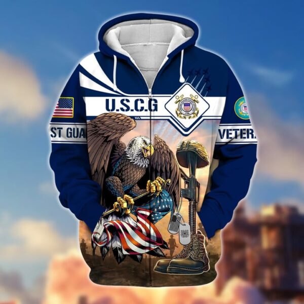 Premium Proudly Served US Cost Guard Veteran Zip Hoodie