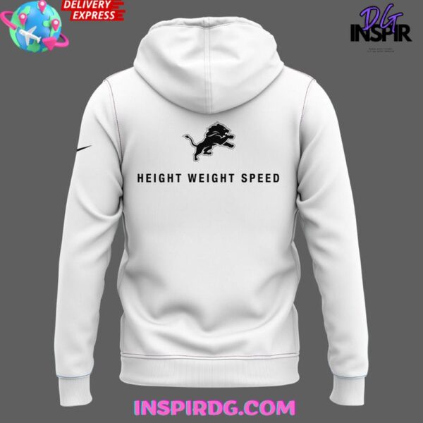 Detroit Lions Height Weight Speed 2025 White Hoodie - Image 3