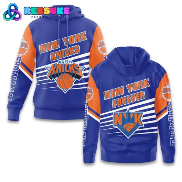 New York Knicks NBA Orange Blue Combo Hoodie - Image 2