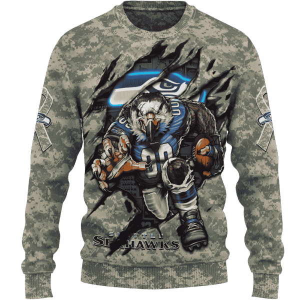 Seahawks Camo Mascot Limited Edition Hoodie T-shirt Sweatshirt All Merchandise - Image 2