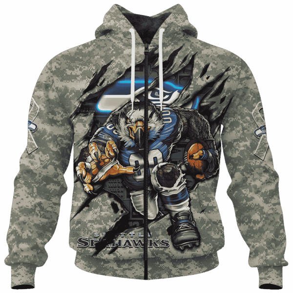 Seahawks Camo Mascot Limited Edition Hoodie T-shirt Sweatshirt All Merchandise - Image 4