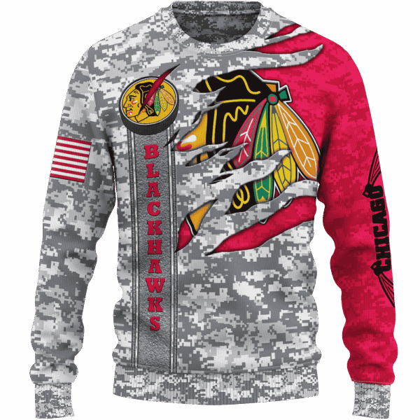 Blackhawks Camo Style Limited Edition Hoodie T-shirt Sweatshirt All Merchandise - Image 2