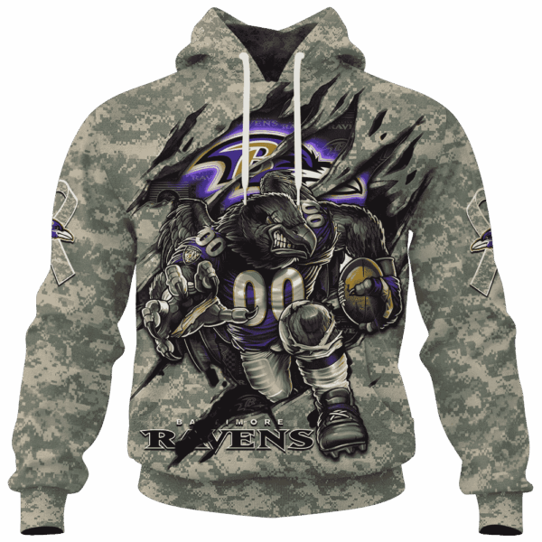 Ravens Camo Mascot Limited Edition Hoodie T-shirt Sweatshirt All Merchandise