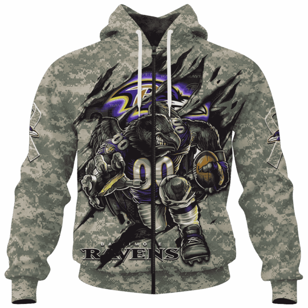 Ravens Camo Mascot Limited Edition Hoodie T-shirt Sweatshirt All Merchandise - Image 4