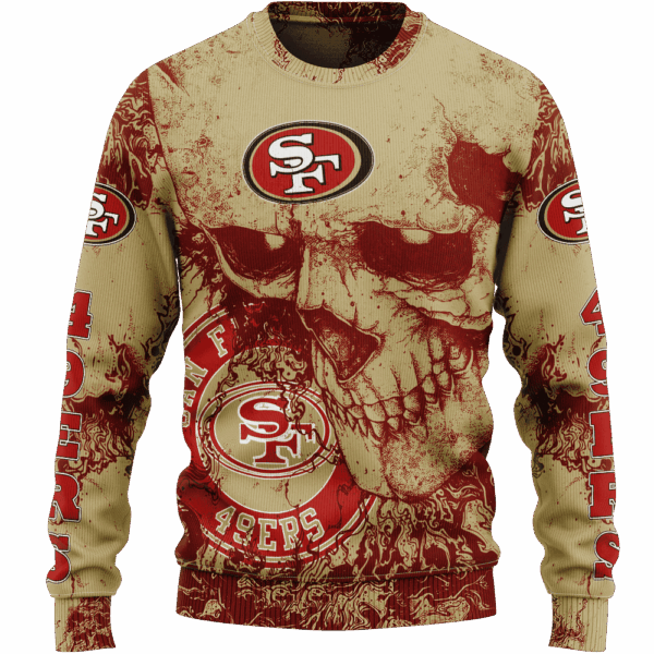 49ers Skull Flowing Limited Edition Hoodie T-shirt Sweatshirt All Merchandise - Image 2