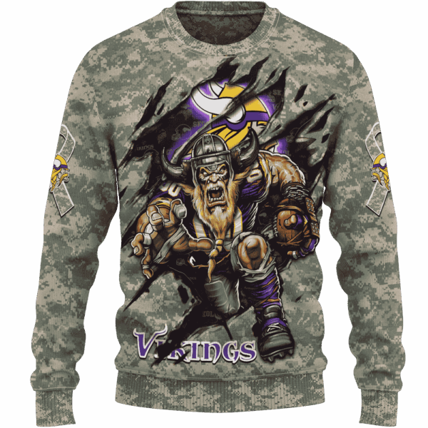Vikings Camo Mascot Limited Edition Hoodie T-shirt Sweatshirt All Merchandise - Image 2