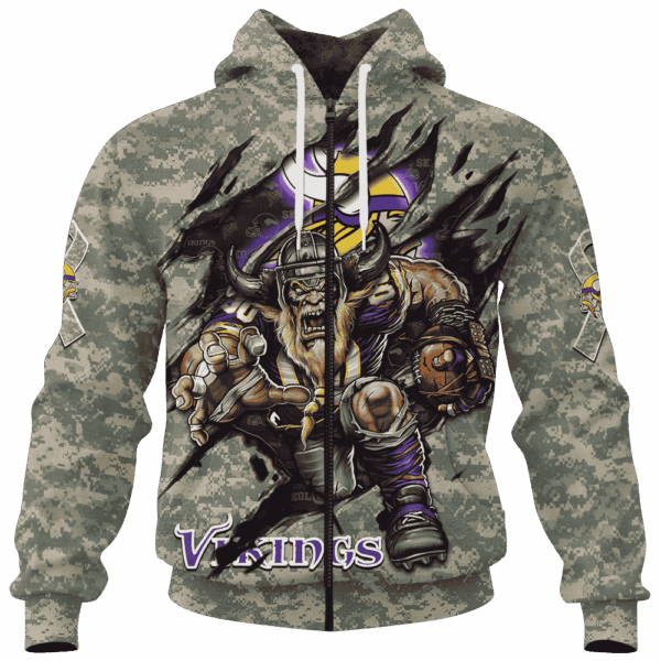 Vikings Camo Mascot Limited Edition Hoodie T-shirt Sweatshirt All Merchandise - Image 4