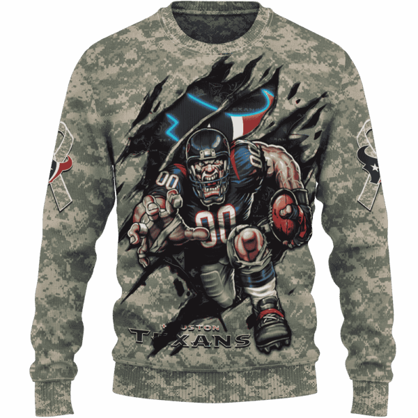 Texans Camo Mascot Limited Edition Hoodie T-shirt Sweatshirt All Merchandise - Image 2