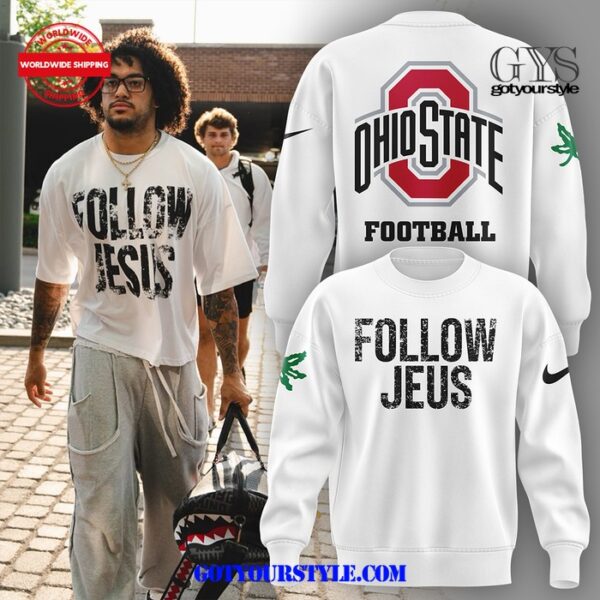 Ohio State Football Follow Jesus White Sweatshirt