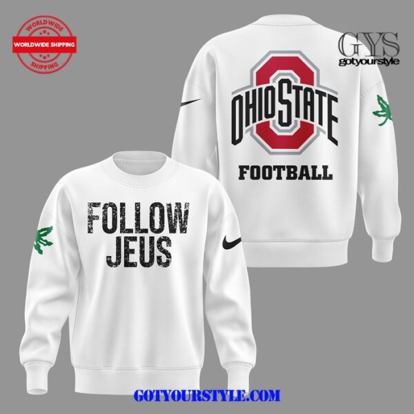 Ohio State Football Follow Jesus White Sweatshirt - Image 2