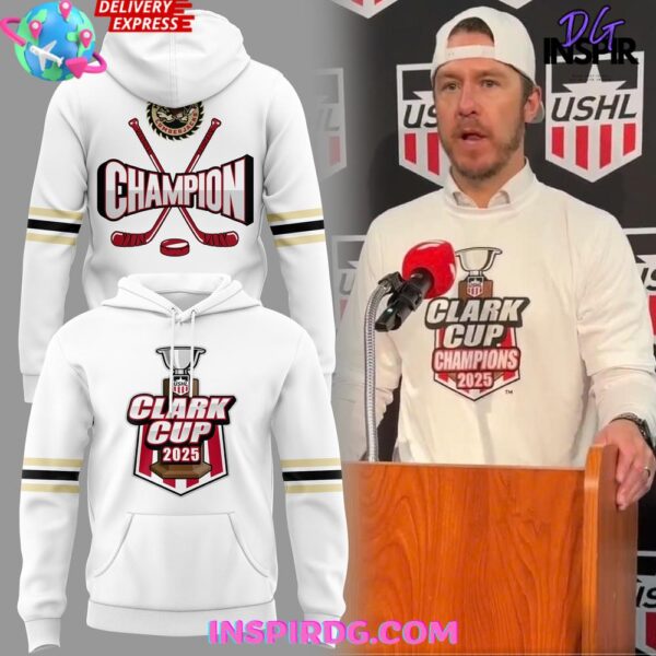 Muskegon Lumberjacks 2025 USHL Clark Cup Performance White Hoodie T-shirt Sweatshirt All Merchandise