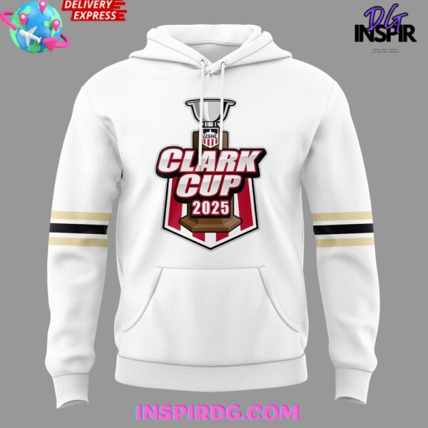 Muskegon Lumberjacks 2025 USHL Clark Cup Performance White Hoodie T-shirt Sweatshirt All Merchandise - Image 2