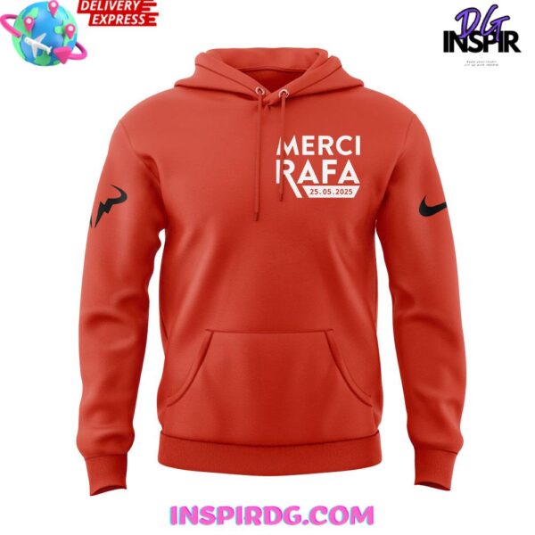Offical Rafael Nadal Roland Garros Merci Rafa 2025 Orange Hoodie - Image 2