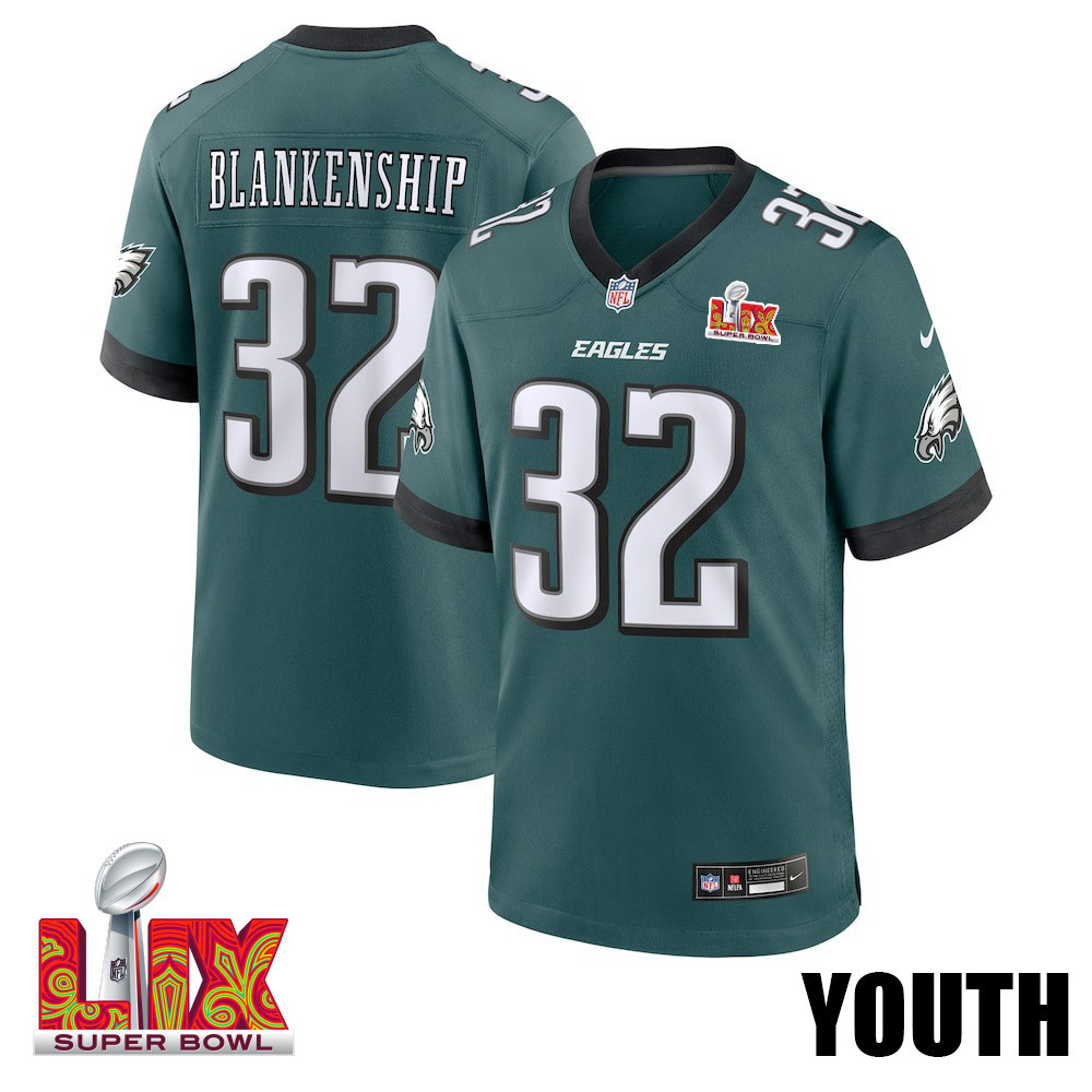 Reed Blankenship #32 Philadelphia Eagles Super Bowl LIX YOUTH Jersey - Midnight Green - JS239