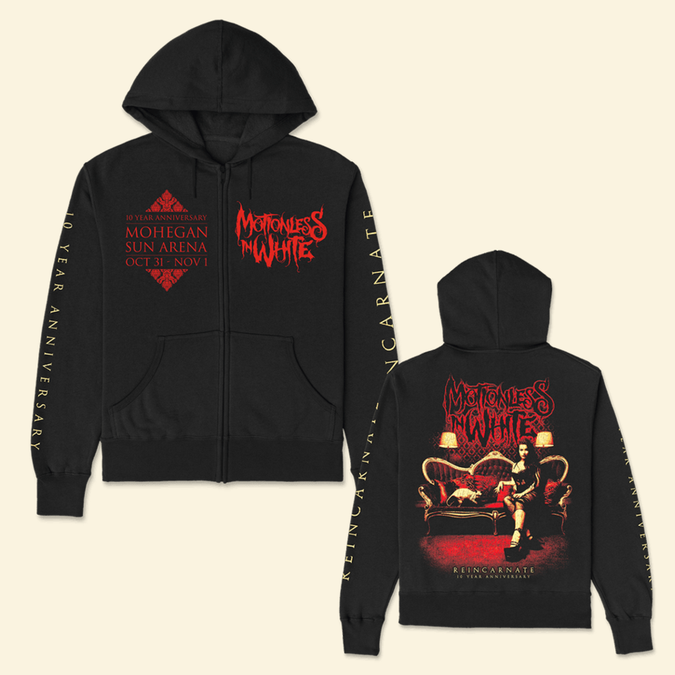 Reincarnate 10 Year Apocalypse Fest Zip Hoodie Motionless In White Merch Father's Day Gifts For Dad