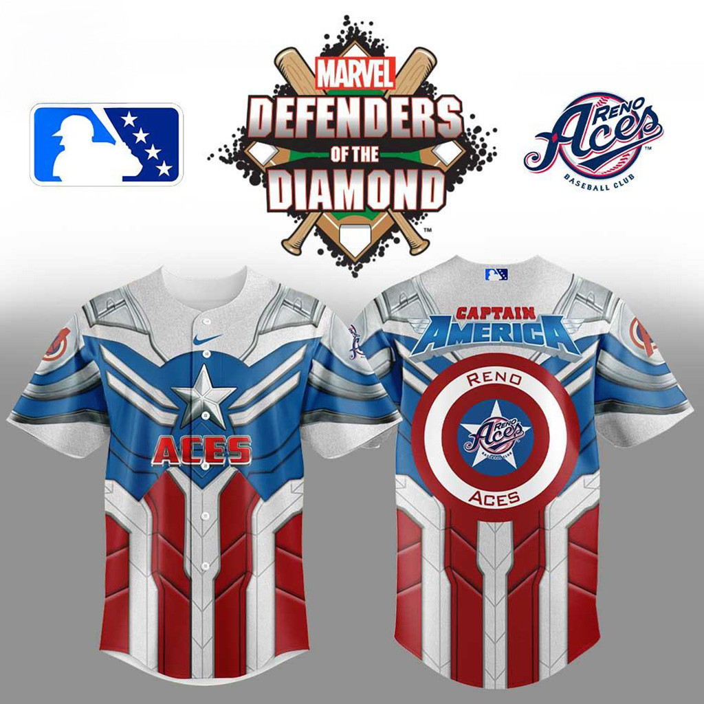 Reno Aces X Marvel Defenders Of The Diamond Baseball Jersey Fan Merch Gifts For Him