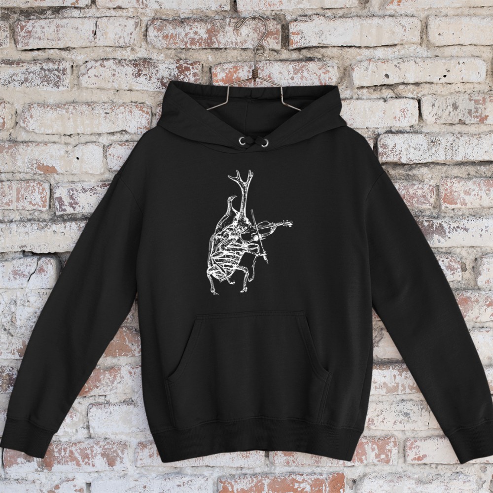 Retro 90s Rhino Beetle Playing Violin Violinist Musician Hoodie