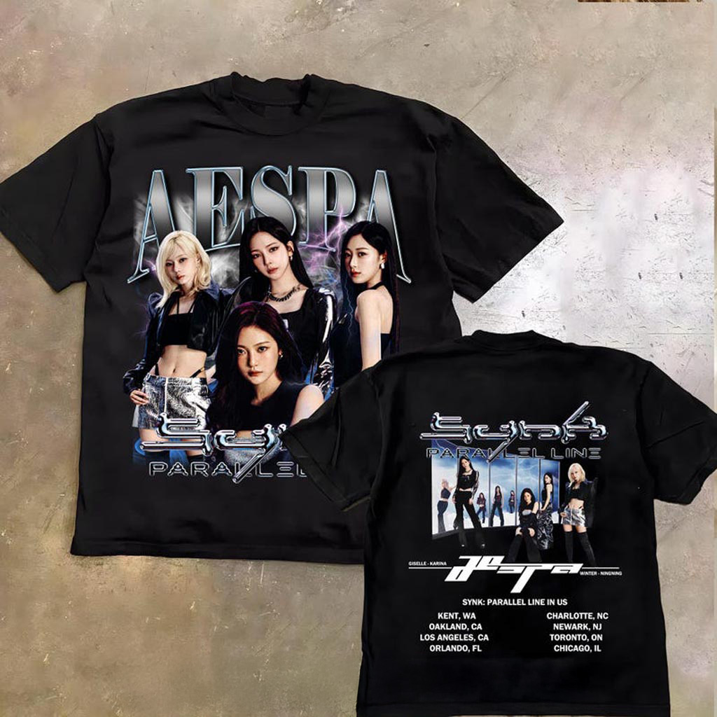 Retro AESPA Synk Parallel Line Tour Shirt Aespa Whiplash T-Shirt Aespa Live Tour in US