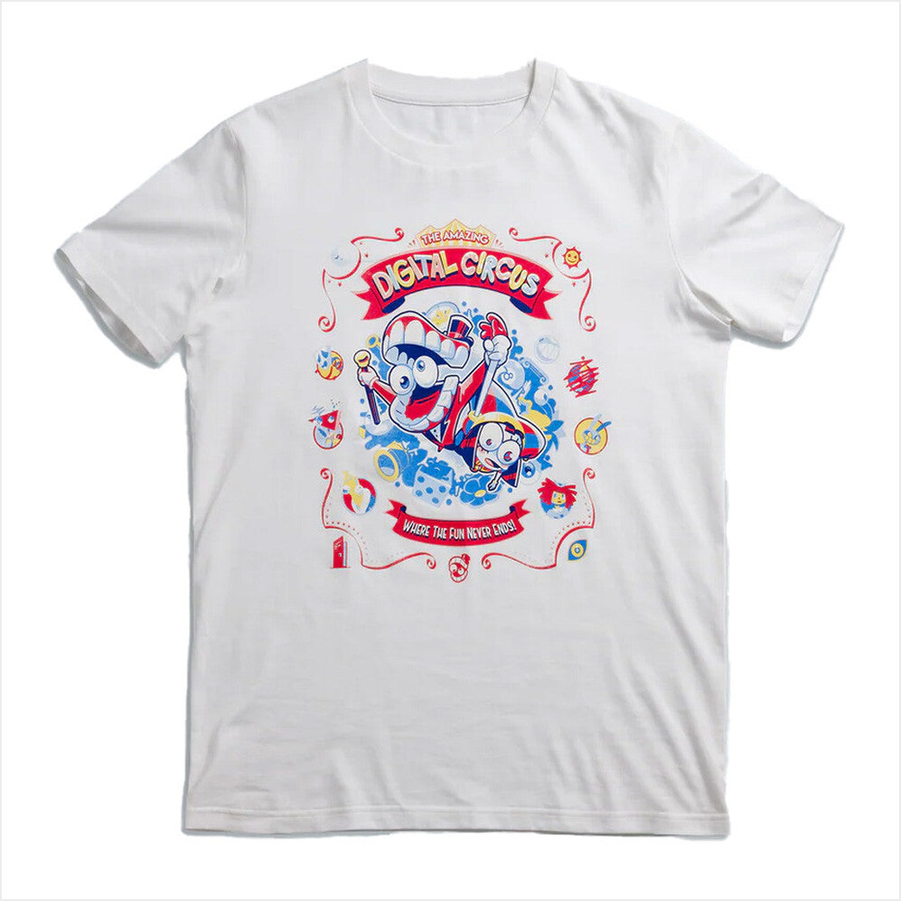 Retro Carnival T-Shirt TADC Merch White The Amazing Digital Circus Merch Gifts For Friends