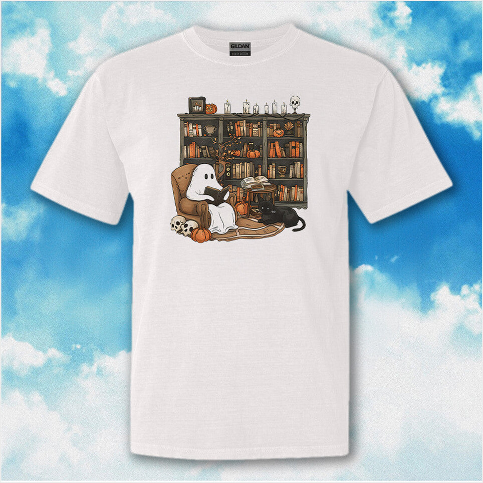 Retro Ghost Reading Books Shirt Vintage Halloween T-Shirt Best Friend Birthday Gifts