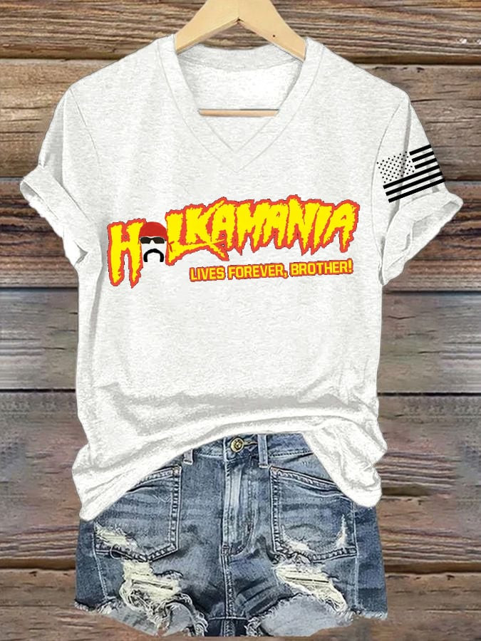 Retro Rip Brother V-neck Shirt Hulkamania Lives Forever Brother Clothing Gifts For Women