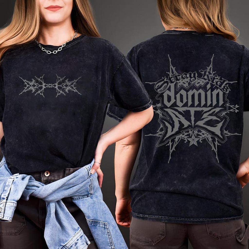 Retro Stray Kids Domiate Mineral Wash Black Shirt Stray Kids Domiate World Tour Shirt Apparel