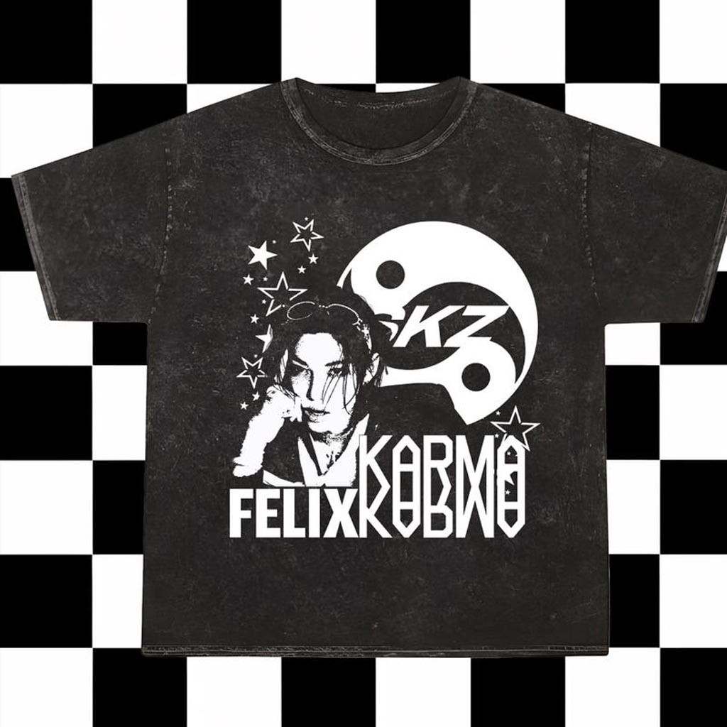 Retro Stray Kids Felix Ceremony Mineral Washed Shirt Stray Kids Karma Mineral Apparel