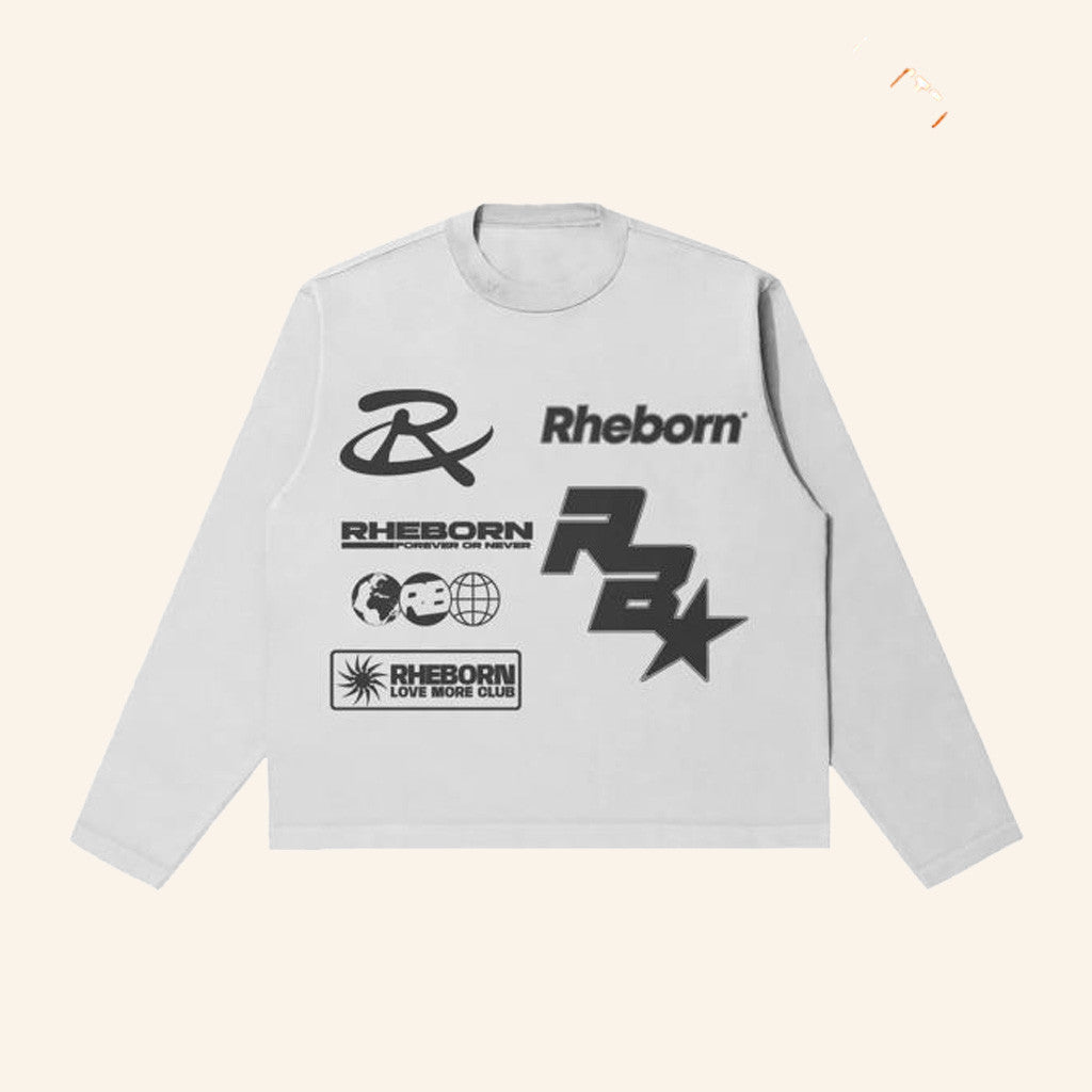 Rheborn Clo Merch Multi Logo Long Sleeve Shirt White Birthday Presents For Boyfriend