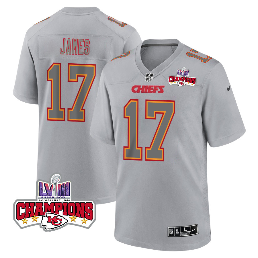 Richie James 17 Kansas City Chiefs Super Bowl LVIII Champions 4 Stars Patch Atmosphere Fashion Game Men Jersey - Gray - JSDV285