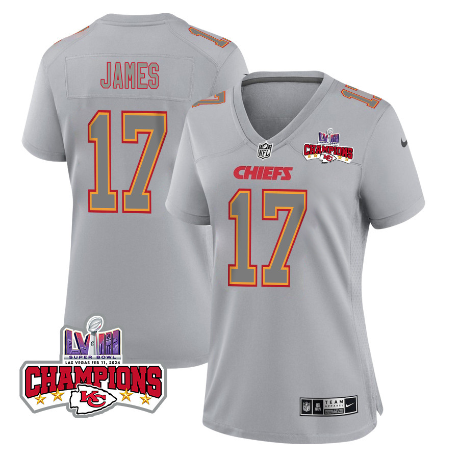 Richie James 17 Kansas City Chiefs Super Bowl LVIII Champions 4 Stars Patch Atmosphere Fashion Game Women Jersey - Gray - JSDV811