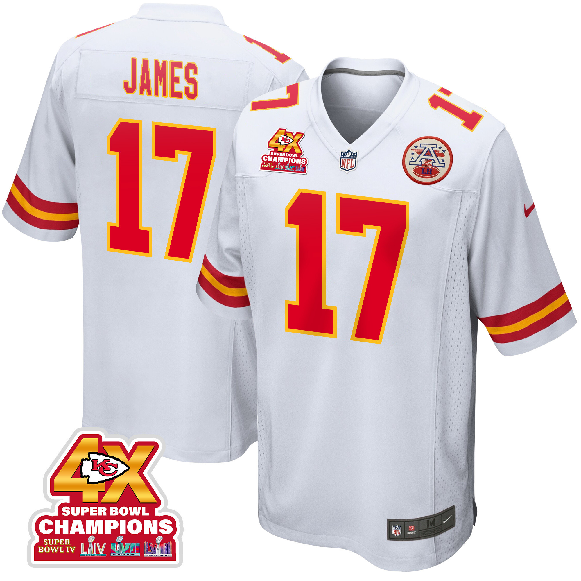 Richie James 17 Kansas City Chiefs Super Bowl LVIII Champions 4X Game Men Jersey - White - JSDV268