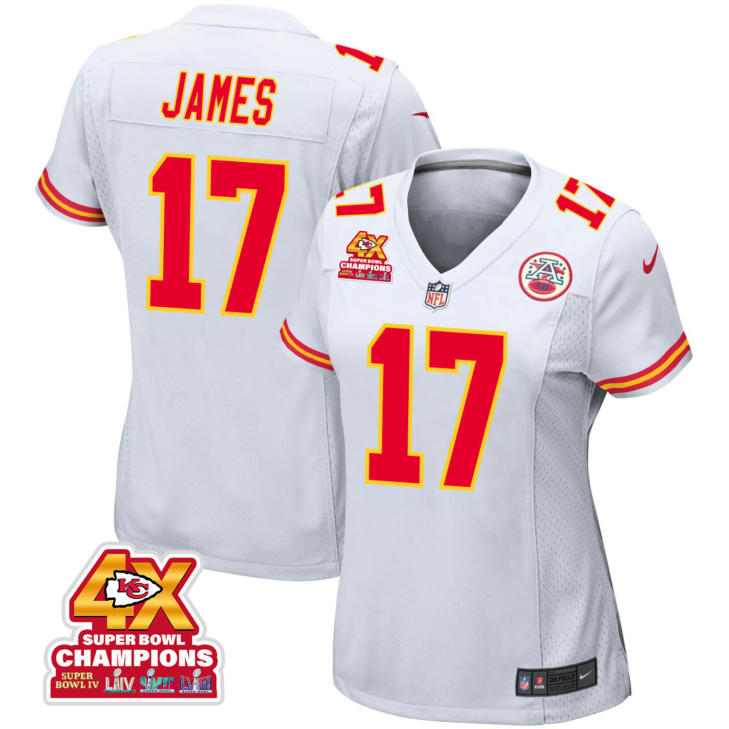 Richie James 17 Kansas City Chiefs Super Bowl LVIII Champions 4X Game Women Jersey - White - JSDV262