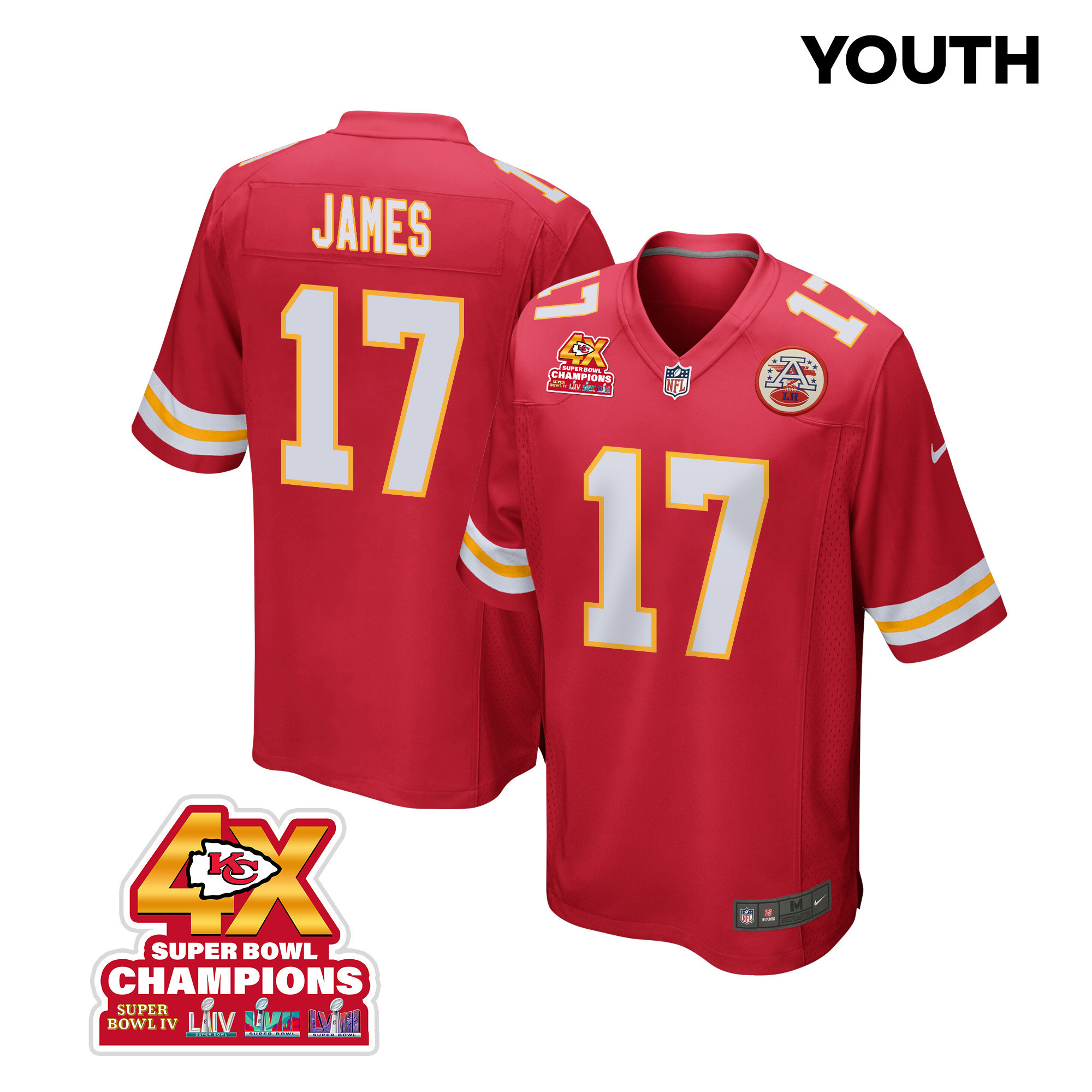Richie James 17 Kansas City Chiefs Super Bowl LVIII Champions 4X Game YOUTH Jersey - Red - JSDV157