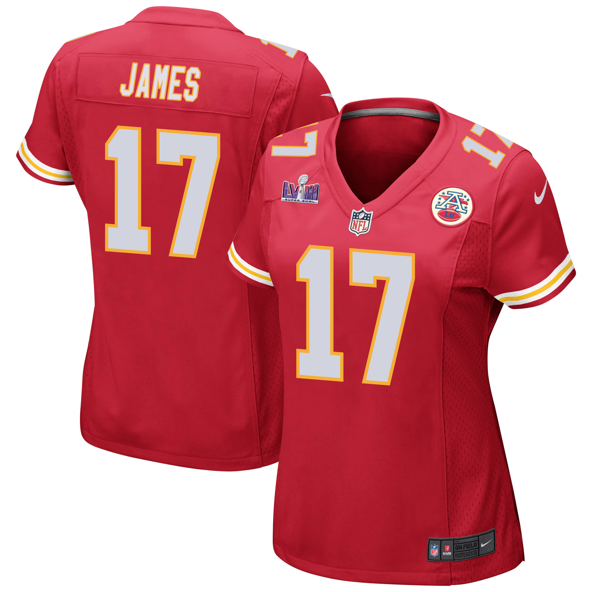 Richie James 17 Kansas City Chiefs Super Bowl LVIII Patch Game Women Jersey - Red - JSDV793