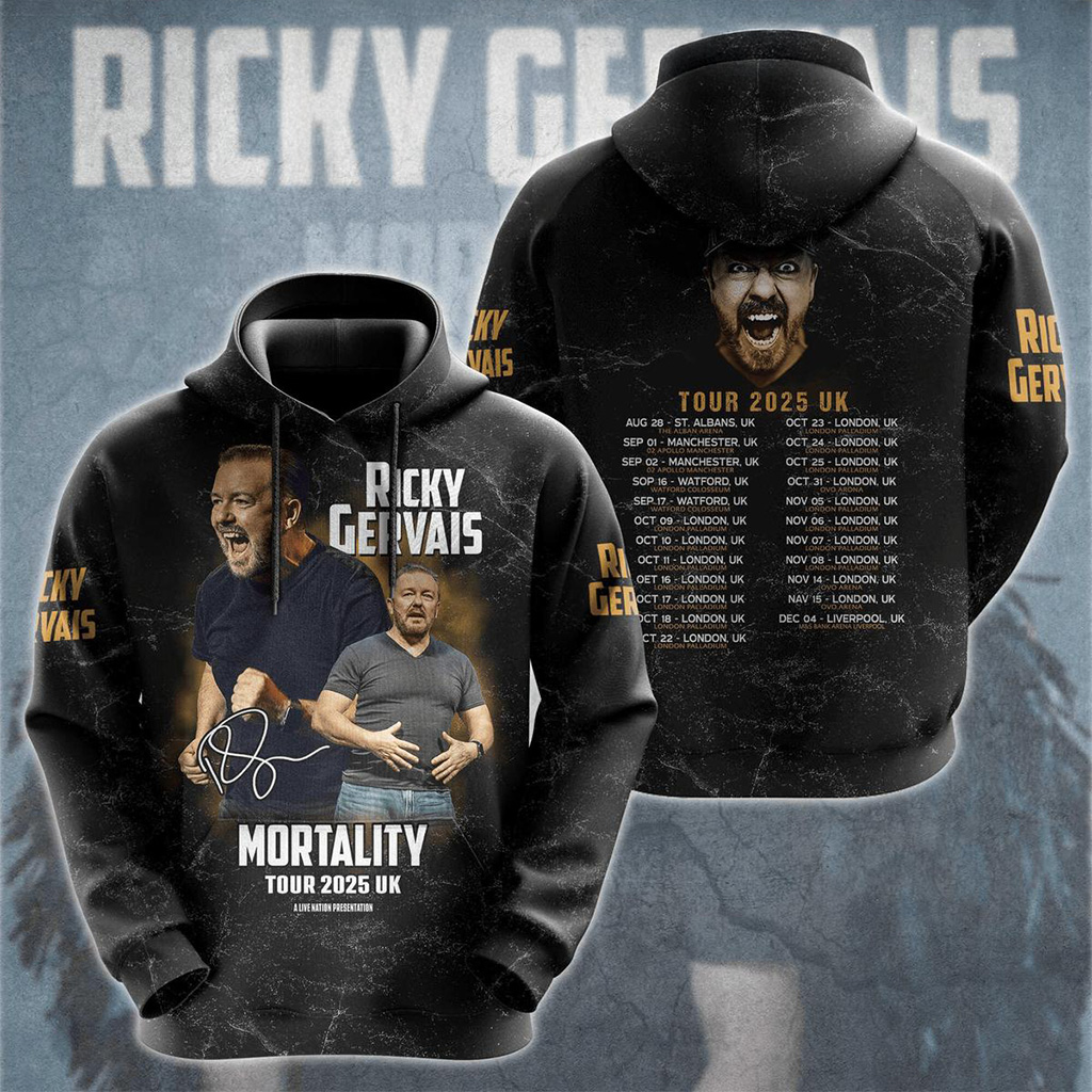Ricky Gervais Mortality Tour 2025 Hoodie Ricky Gervais Merch Gifts For Boyfriend