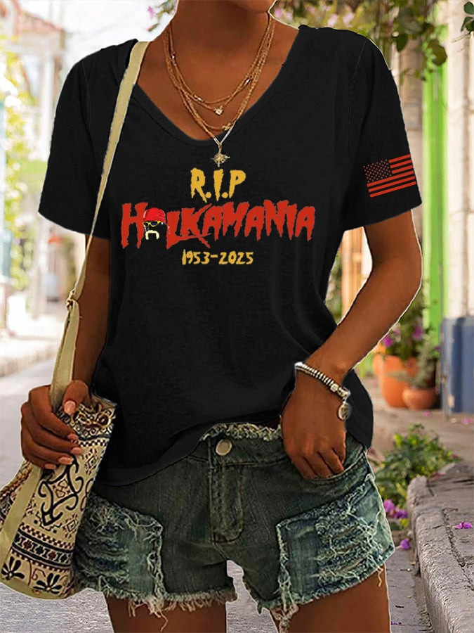 RIP Hulkamania 1953 2025 V-neck Shirt Wrestler Clothing Gifts For Fans