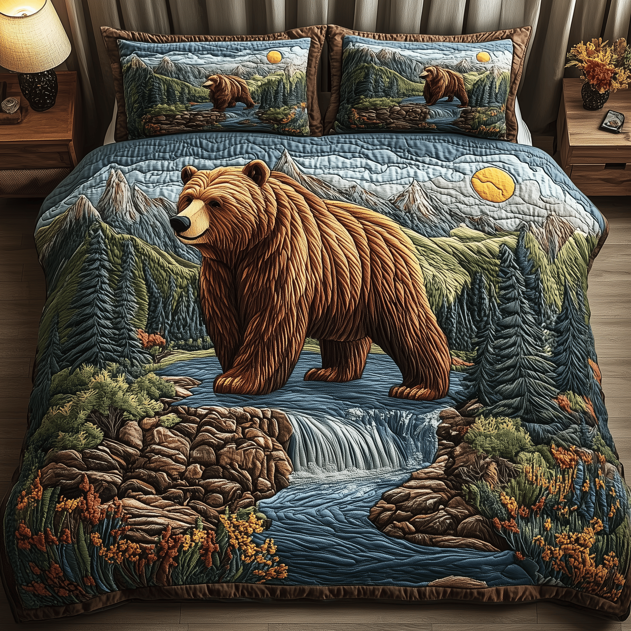 Riverside Majestic Bear Quilted Bedding Set Best Mothers Day Duvet Cover Set Presents For Wife