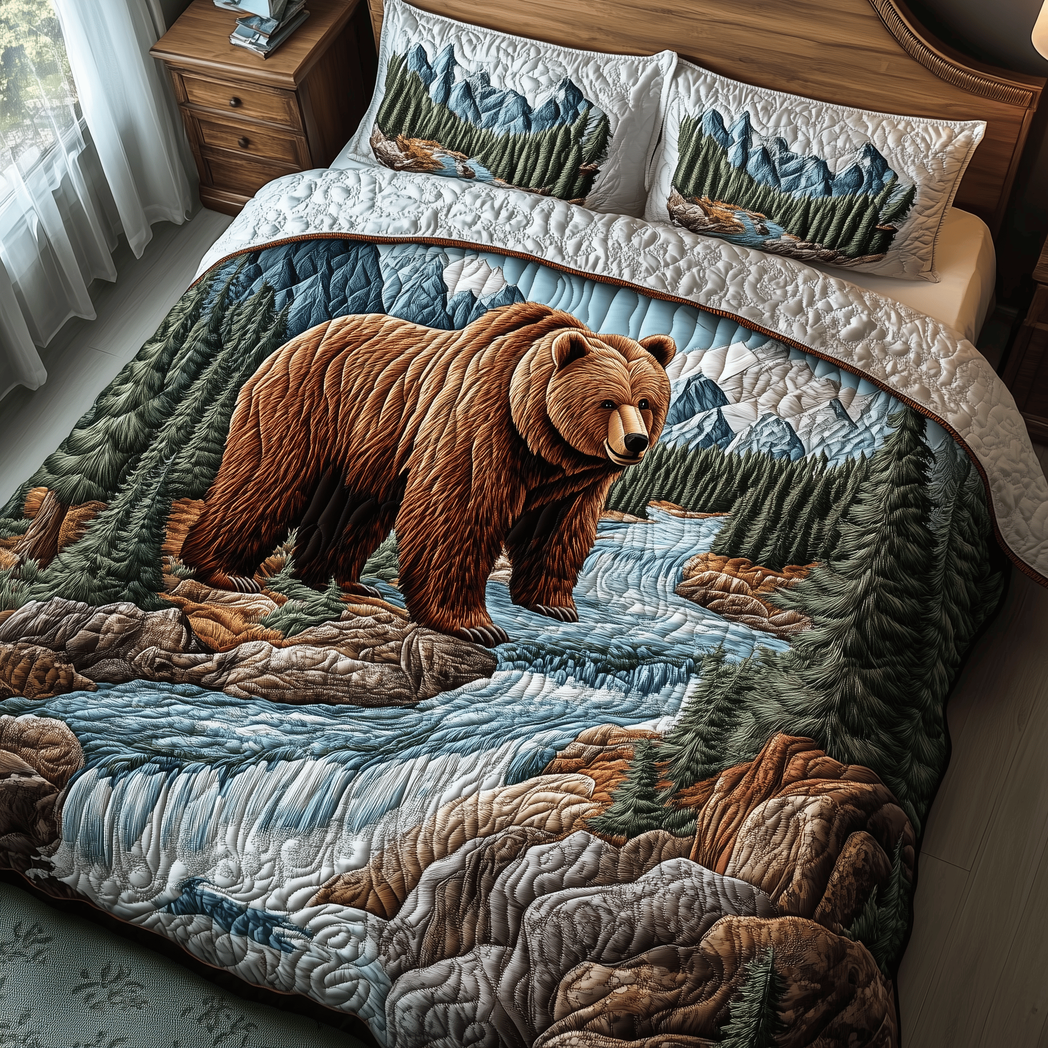 Riverside Majestic Bear Quilted Bedding Set Best Valentines Duvet Cover Set Gift Ideas For Bear Lovers