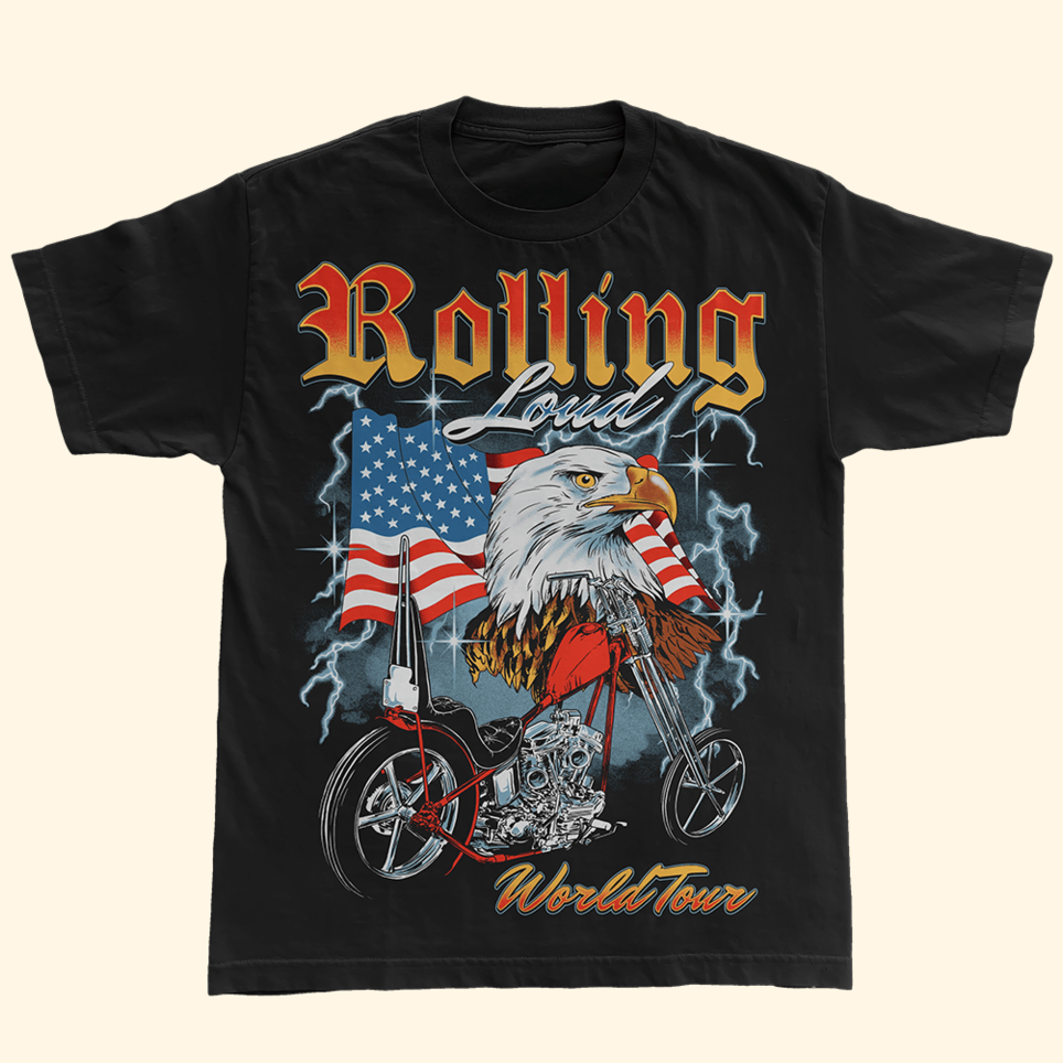 Rolling Loud Majestic World Tour Eagle American Flag T-Shirt Rolling Loud Merch Fans Gifts