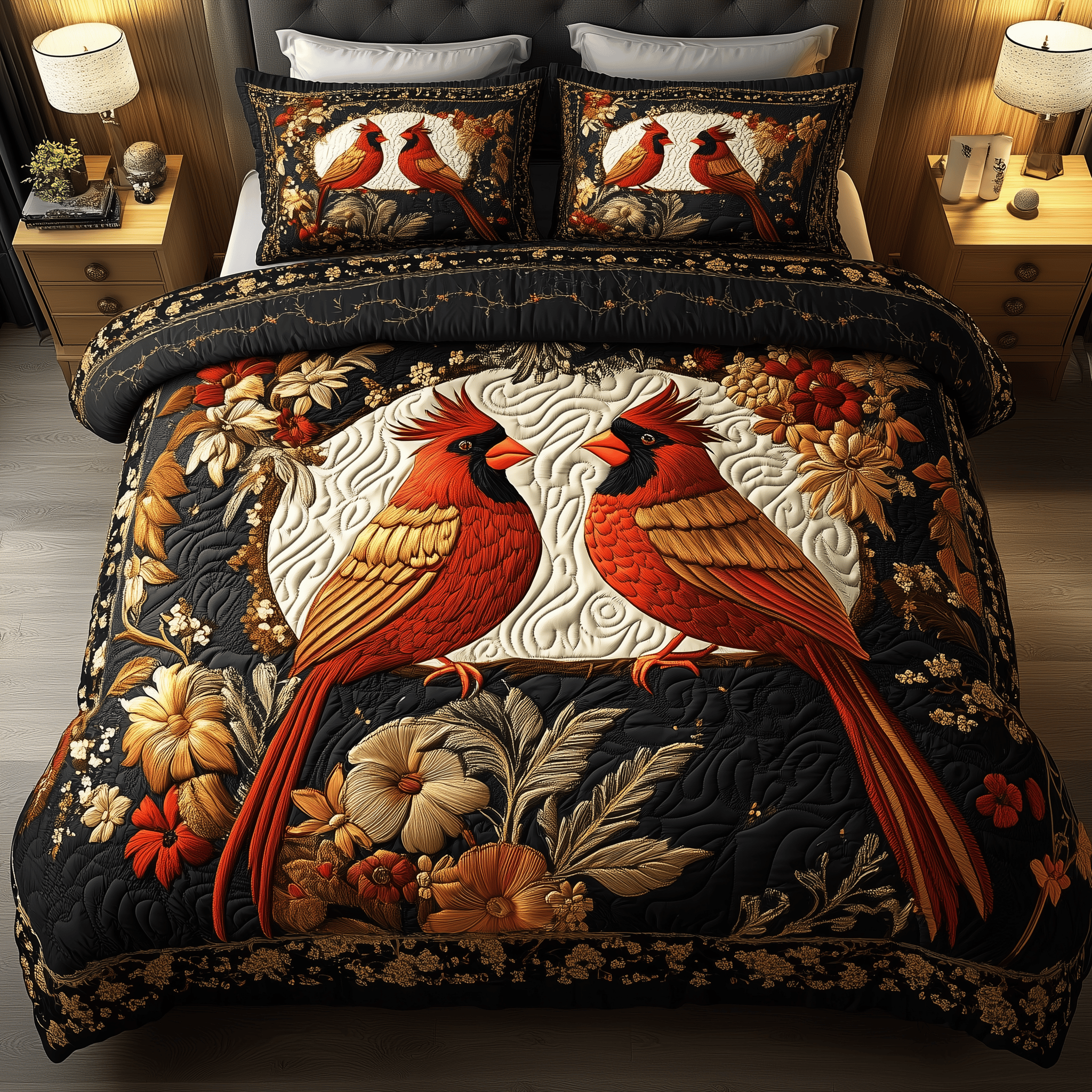 Romantic Feathered Duo Quilted Bedding Set Best Duvet Cover Bedspread Set Best Gifts For Dad