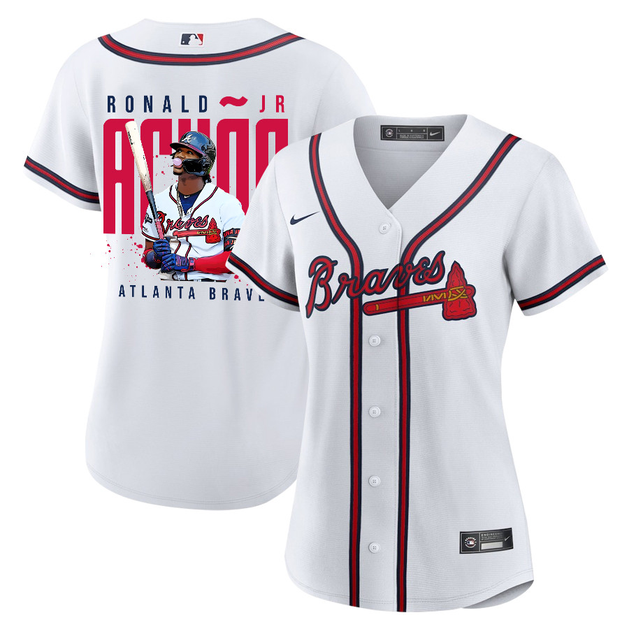 Ronald Acuña Jr. 13 Atlanta Braves Signed Gum 2023 Home Player Women Jersey - White Red - JS285