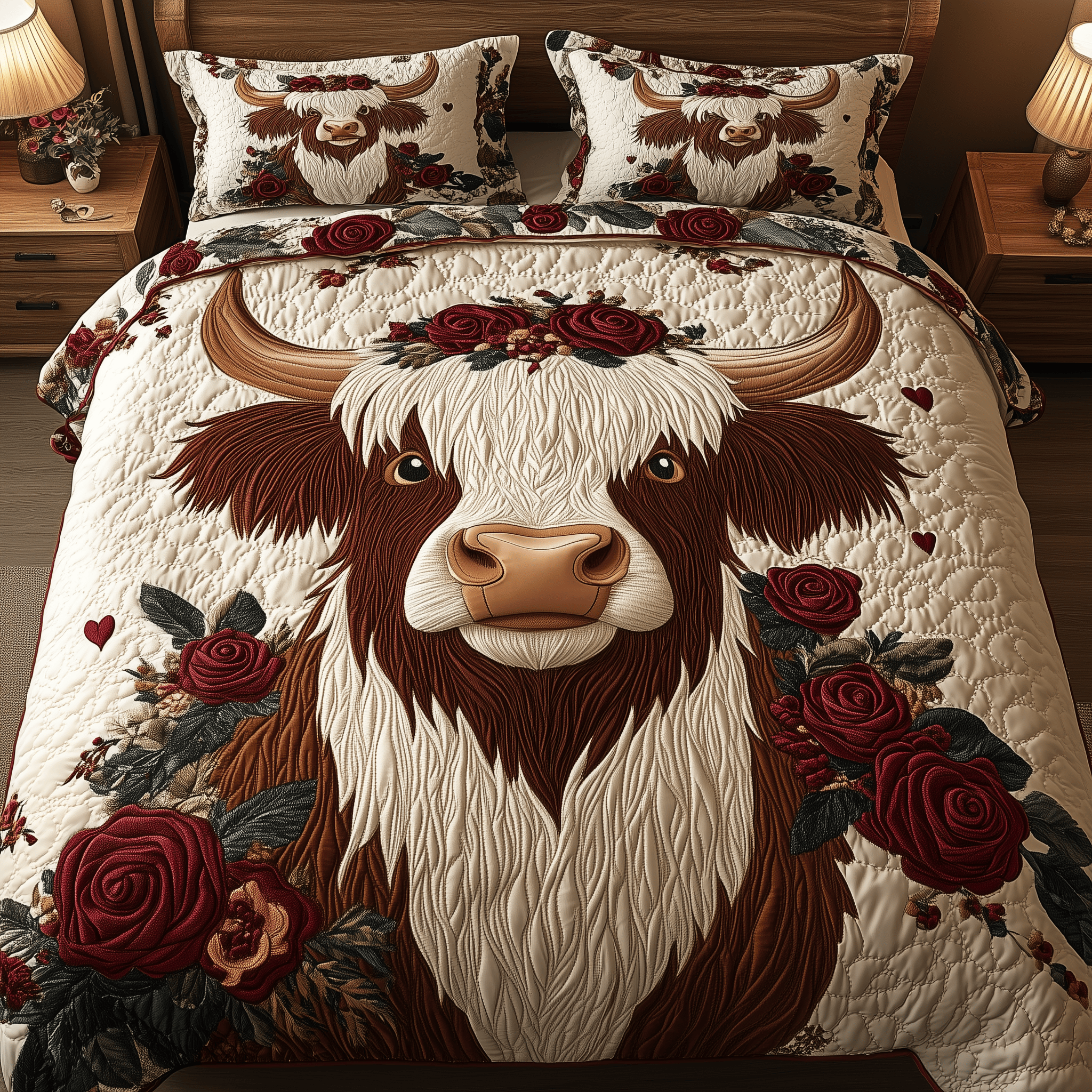 Rosy Highland Hug Quilted Bedding Set Duvet Cover Bedspread Set Merch Gifts For My Son